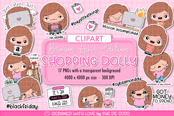 Download SHOPPING DOLLY SALES CLIPART- BROWN HAIR - Dolly Collection
