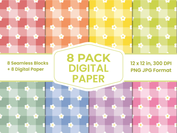 Download Pastel Floral Gingham Digital Paper Pack - Premium Bundle