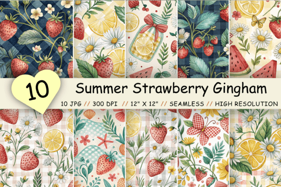 Download Summer Strawberry Gingham Digital Paper - Premium Resources