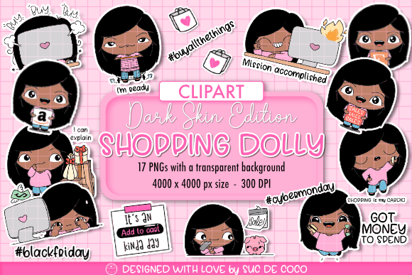 Download SHOPPING DOLLY SALES CLIPART - DARK SKIN - Dolly Collection