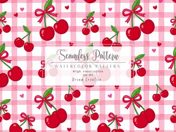 Download Pink Cherry Gingham Seamless Pattern - Premium Bundle