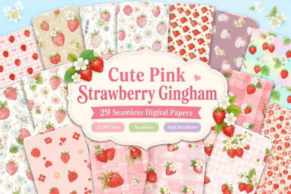 Download Cute Pink Strawberry Gingham Seamless - Premium Resources