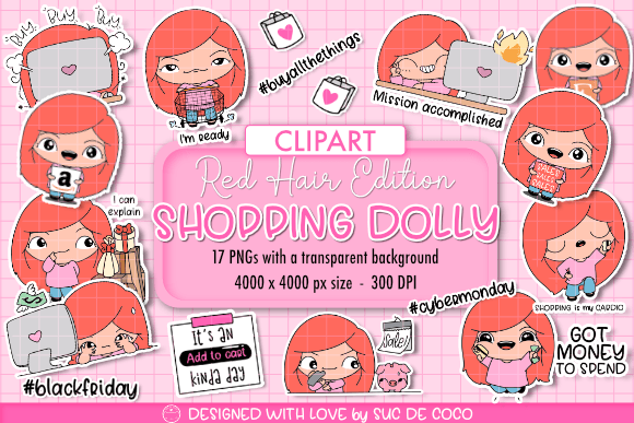 Download SHOPPING DOLLY SALES CLIPART - RED HAIR - Dolly Collection