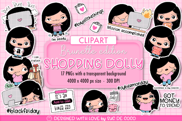 Download SHOPPING DOLLY SALES CLIPART - BRUNETTE - Dolly Collection