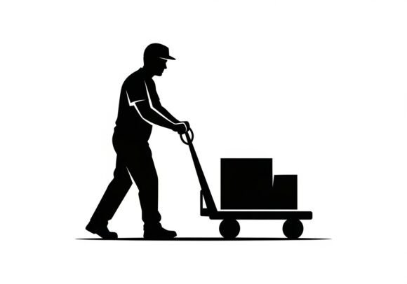 Download Man Pushing Dolly with Boxes Silhouette - Dolly Collection